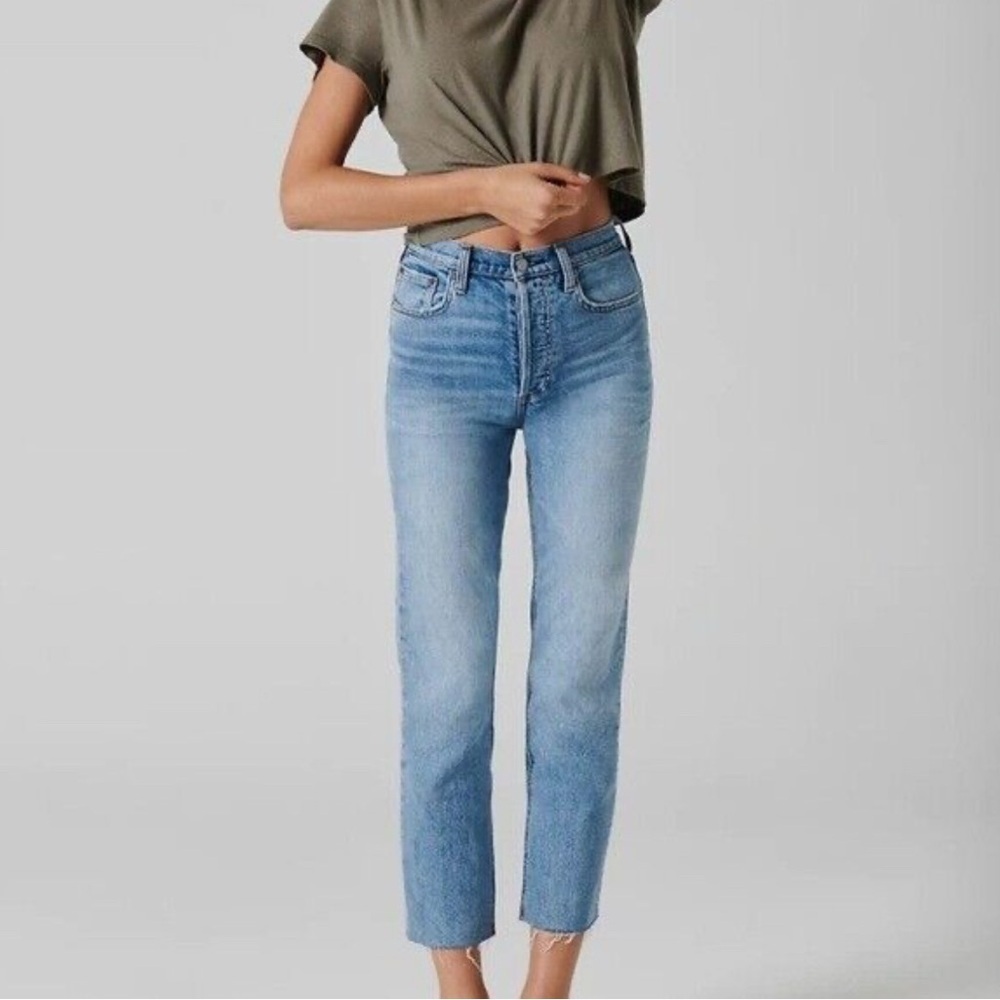 Nwot Womens Denim Forum The Arlo Hi-Rise Straight 24 Blue Jeans Button Fly